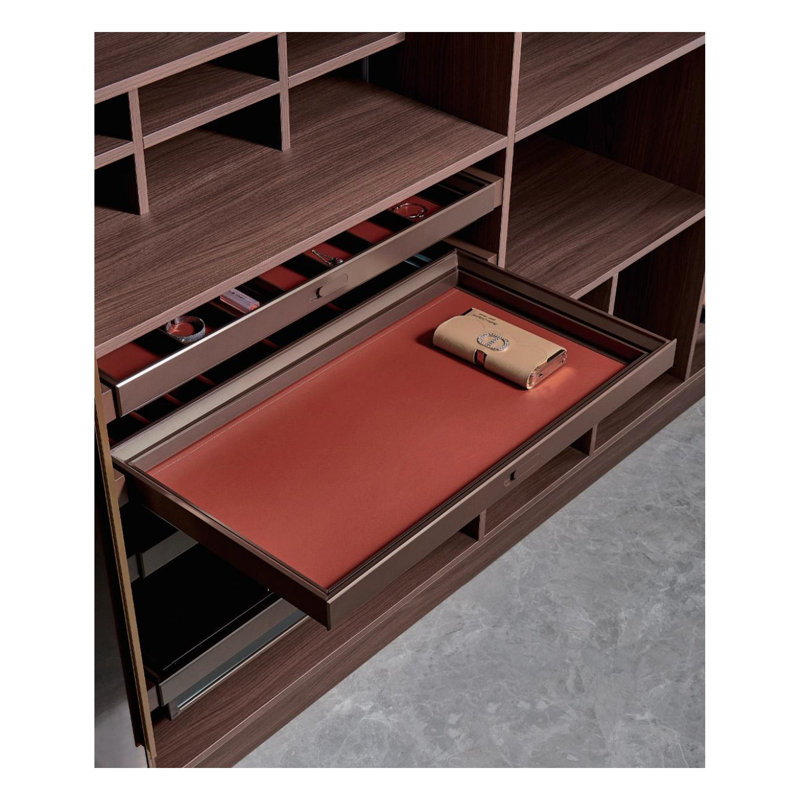 Dark Red Wardrobe Jewelry Tray with Leather & Fabric Inserts