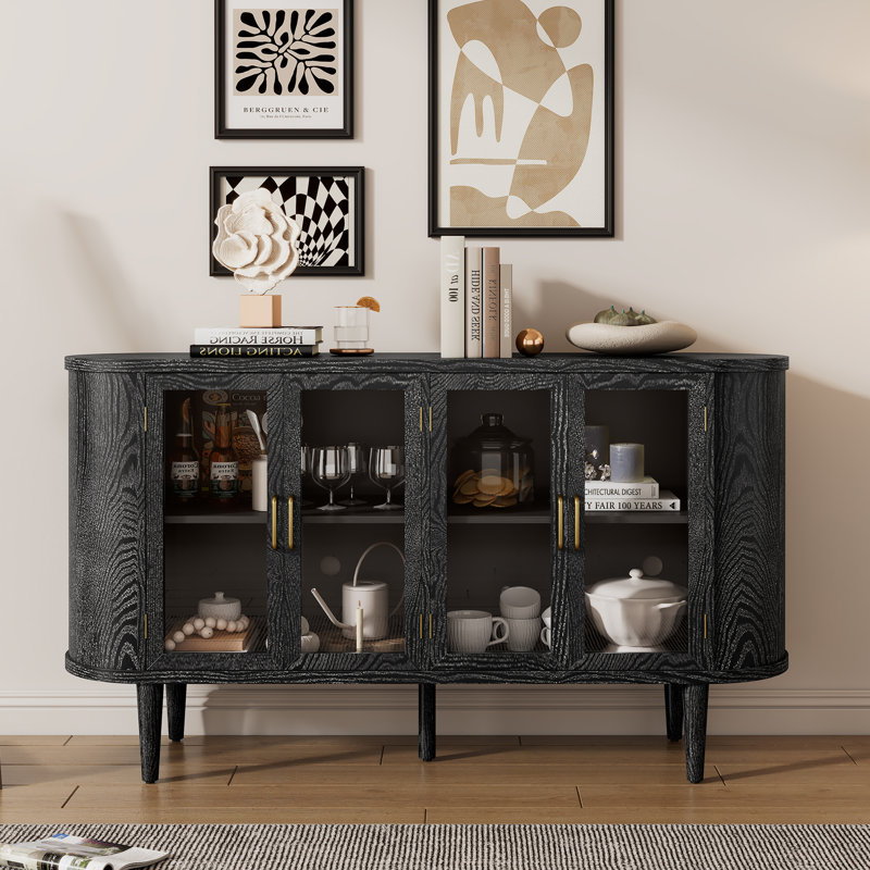 60'' Wide 4 - Door Filing Credenza Office Storage Cabinet, Black