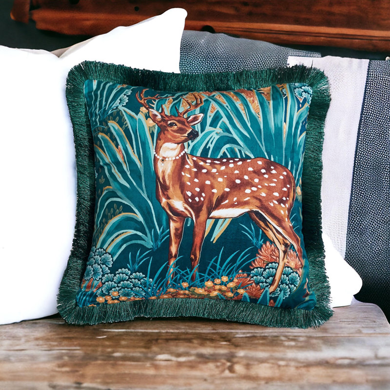 Housse de coussin réversible en velours Tassels, Carré 18 po