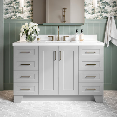 Meuble-lavabo simple en bois massif 54 po avec plateau en quartz Freitas