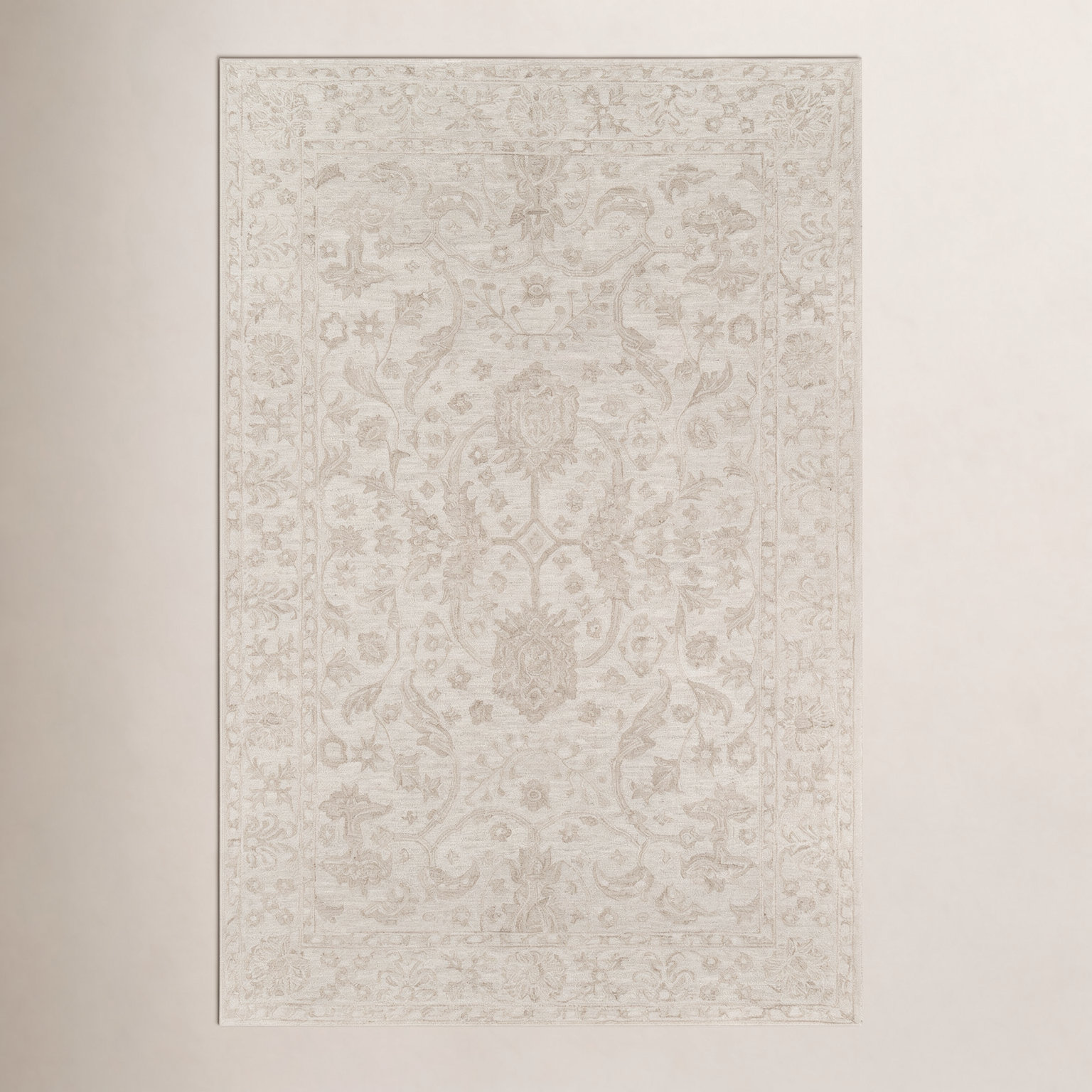 Cece Beige Hand-Tufted Wool Floral Rug, Rectangle 3'6" x 5'6"