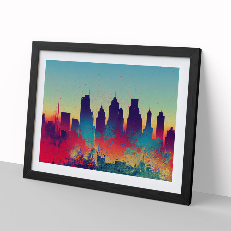 Skyscraper Skyline Splash Vol.6 Abstract - Single Picture Frame Print, Black, 46cm H x 64cm W x 2cm D