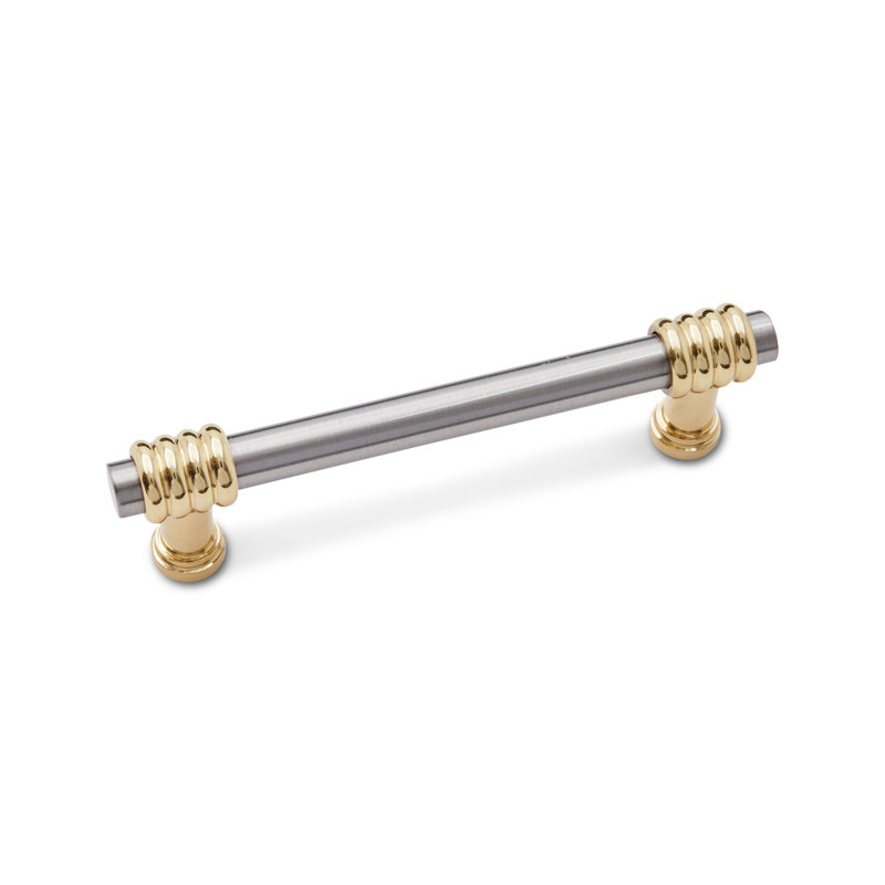 Satin Nickel and Brass Modern Bar Pull with Mounting Hardware