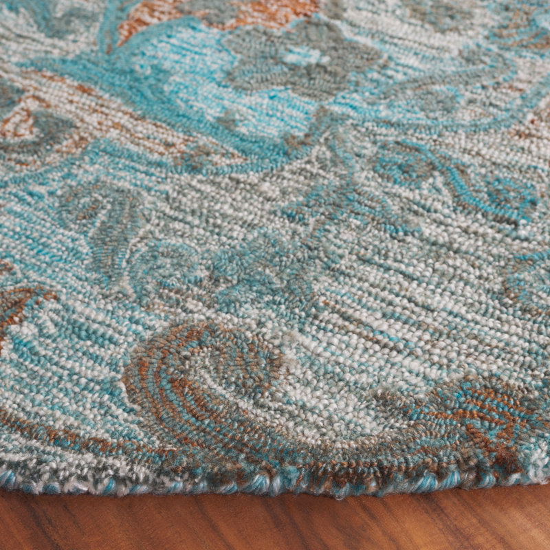 Tapis floral en polyester touffeté à la main Fredel - bleu / brun, Rond 6 pi