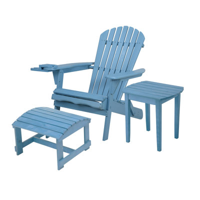 Valdese Solid Wood Folding Adirondack Chair with Table by Dovecove
