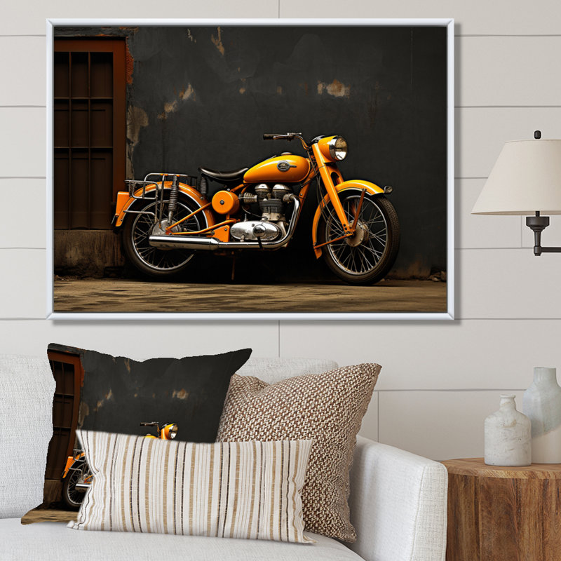 «Orange Orange Black Moto Road Rhythms I», reproduction d'art sur toile, H 12 po x l 20 po x P 1 po, Cadre flottant blanc