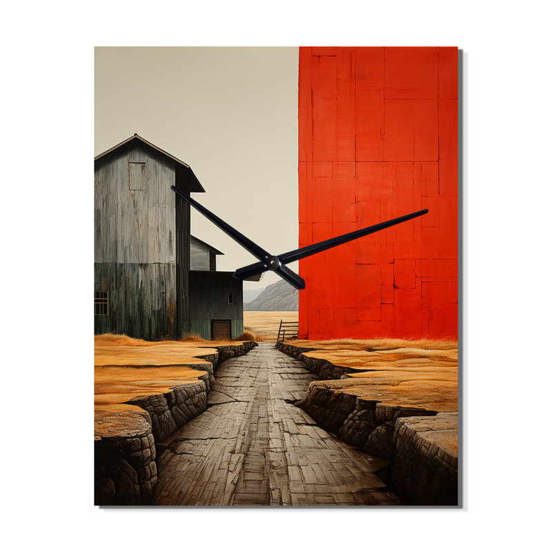 Landscape Barns Rural Patchwork V - Farmhouse Wall Clock Oversized, 40" H x 30" W x 1" D