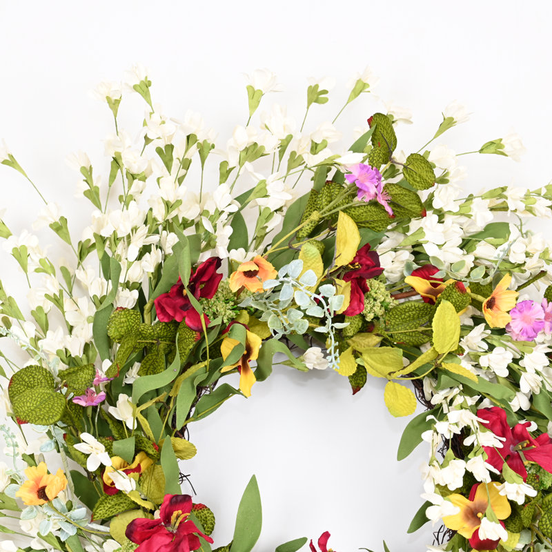 Couronne de porte artificielle 24 po, Vert/rouge