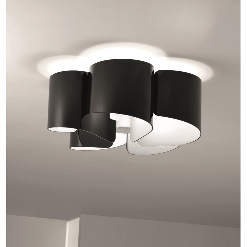 Papiro Glass Flush Mount, Black, White