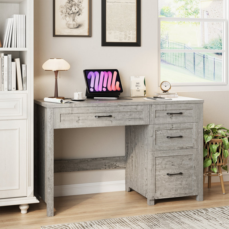 Bureau de direction 47 po avec 4 tiroirs et station de charge Farmhouse, Gris