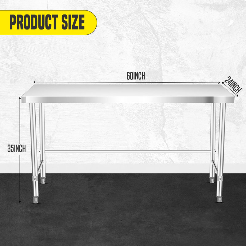 Table de travail 60 x 24 pouces en acier inoxydable avec 4 roues Table de préparation commerciale robuste en métal de qualité alimentaire pour restaurant Home Hotel