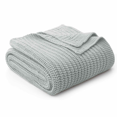 Plaid en maille douce, léger et décoratif pour canapé et lit, gris