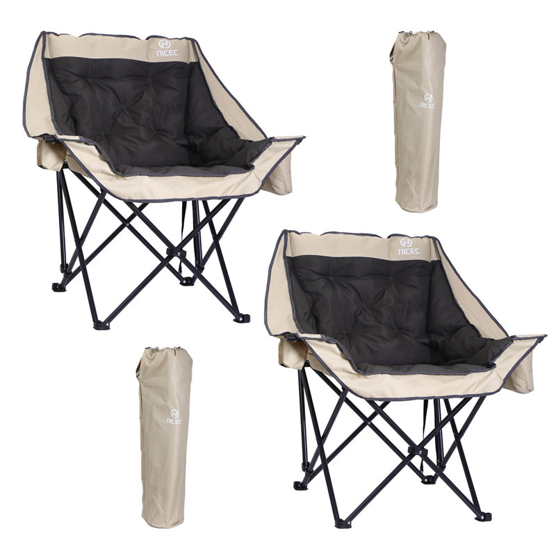 Oversized Padded Camping Chair with Cooler Bag, Cup Holder, Heavy-Duty Support up to 400LB (2 Pack)