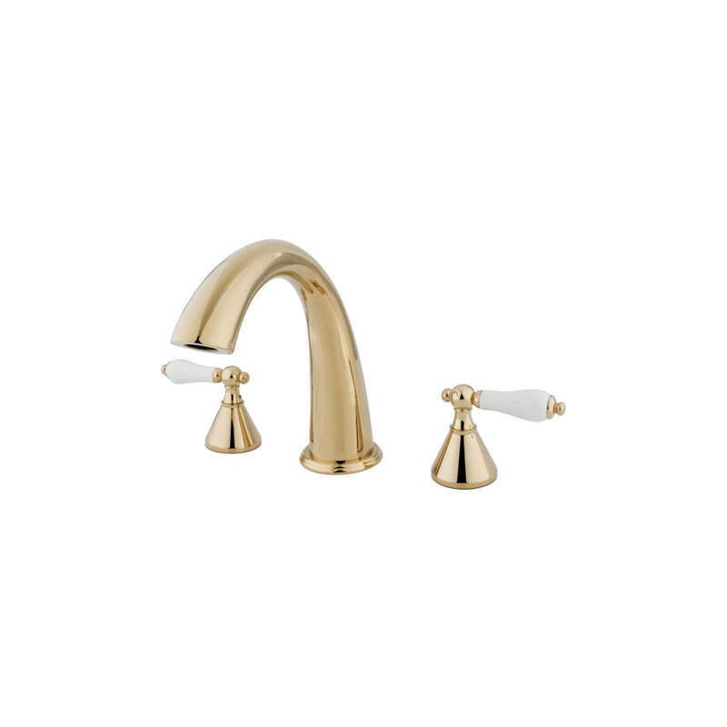 Double Handle Deck Mounted Roman Tub Faucet, Polished Brass
