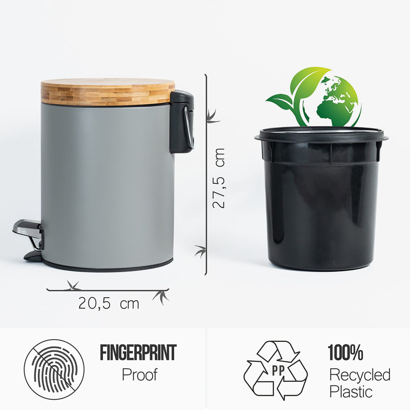 Bandy Step On Kitchen Trash Can - 1.3L, Grey