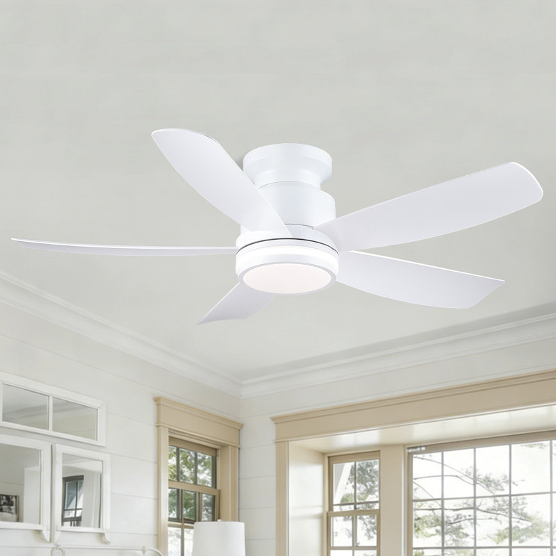 Ventilateur de plafond encastré 41 po à 5 pales avec lumière et télécommande / application, 41", Blanc