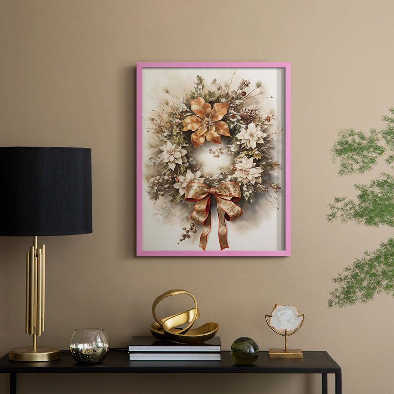 «Christmas Holiday Art», reproduction encadrée en bois massif, Rose, H 21 po x l 17 po
