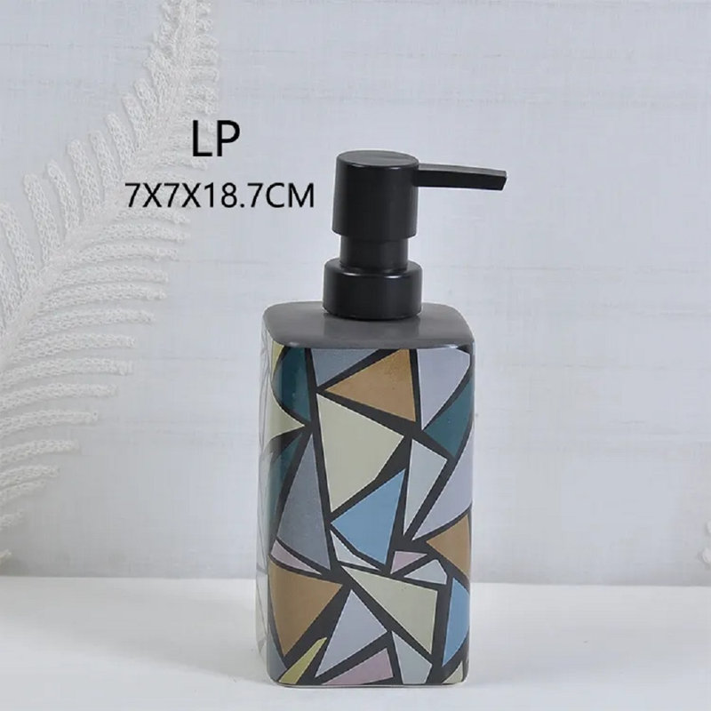 Six Piece Trendy Geometric Design Bathroom Accessory Set