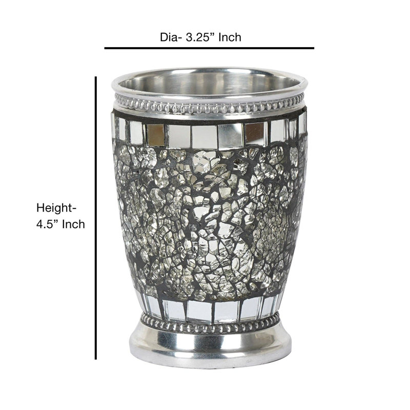 Gobelet pour salle de bain Oneita | Porte-gobelet décoratif, verre à boire, brosse à dents et brosse à maquillage pour comptoir, lavabo et bureau | Mosaïque de glace