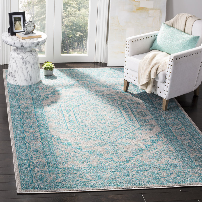 Stromsburg Oriental Area Rug, Light Grey/Teal, Rectangle 155 x 229 cm