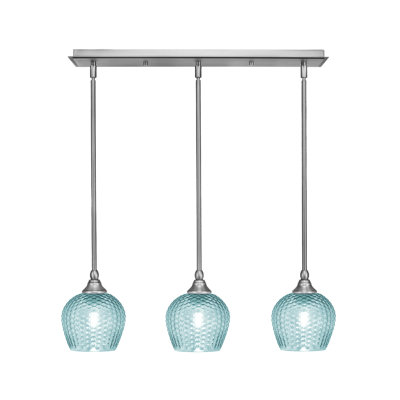 Luminaire suspendu linéaire à 3 lumières avec tige texturé turquoise