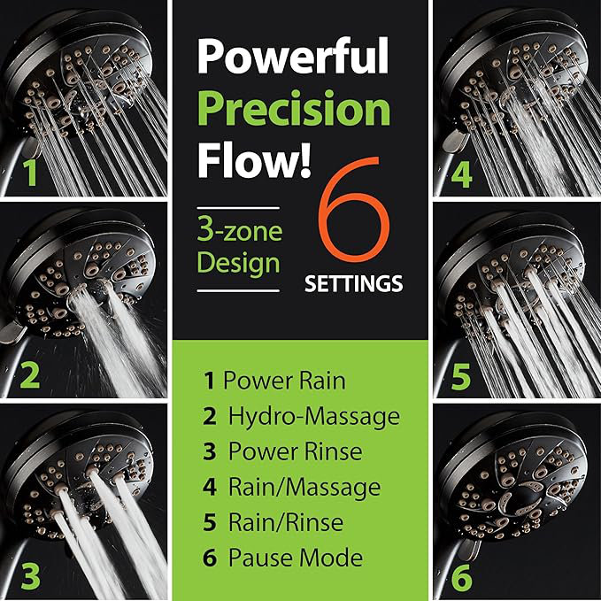High Pressure 6-Setting 3.5" Chrome Face Handheld Shower with Hose for the Ultimate Shower Experience!