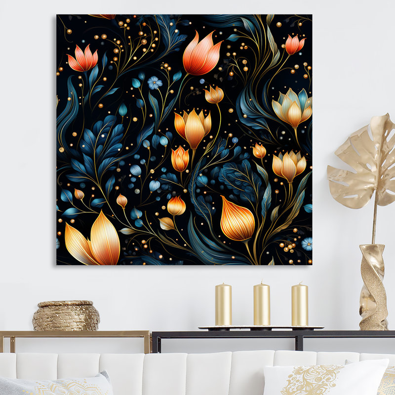 Cristal fleuri motif floral I - art mural floral, Cadre flottant doré, 30" H x 30" W