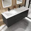 60 po Meuble-lavabo mural double avec plateau en résine blanche