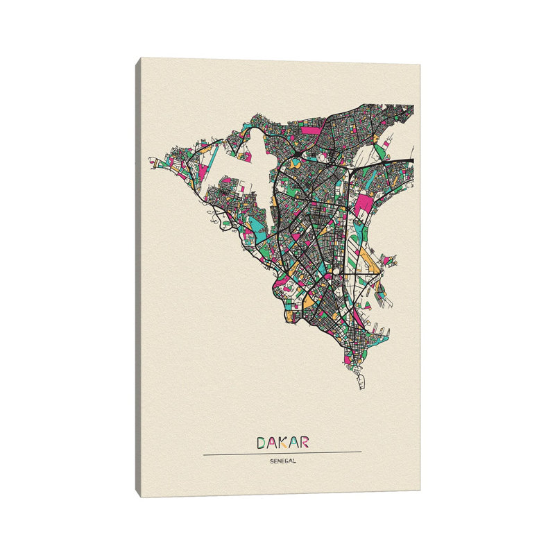 Dakar, Senegal Map by Ayse Deniz Akerman - Wrapped Canvas Print, 66.04 cm H x 45.72 cm W x 1.91 cm D