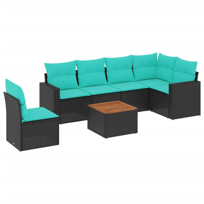  Ensemble de canapé de patio 7 pièces avec coussins en rotin de polyester noir