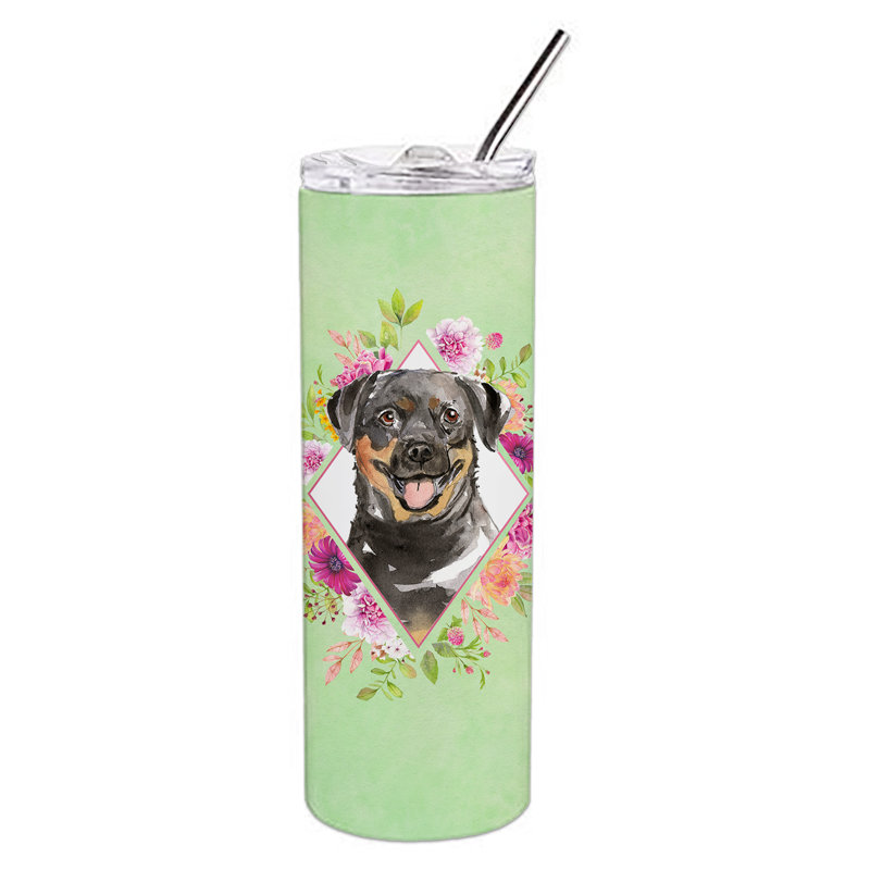 E23BF9F8391D466E9CA4F8DFEBD9A7DB de verre 20 oz à double paroi en acier inoxydable chiot, Rottweiler, Vert