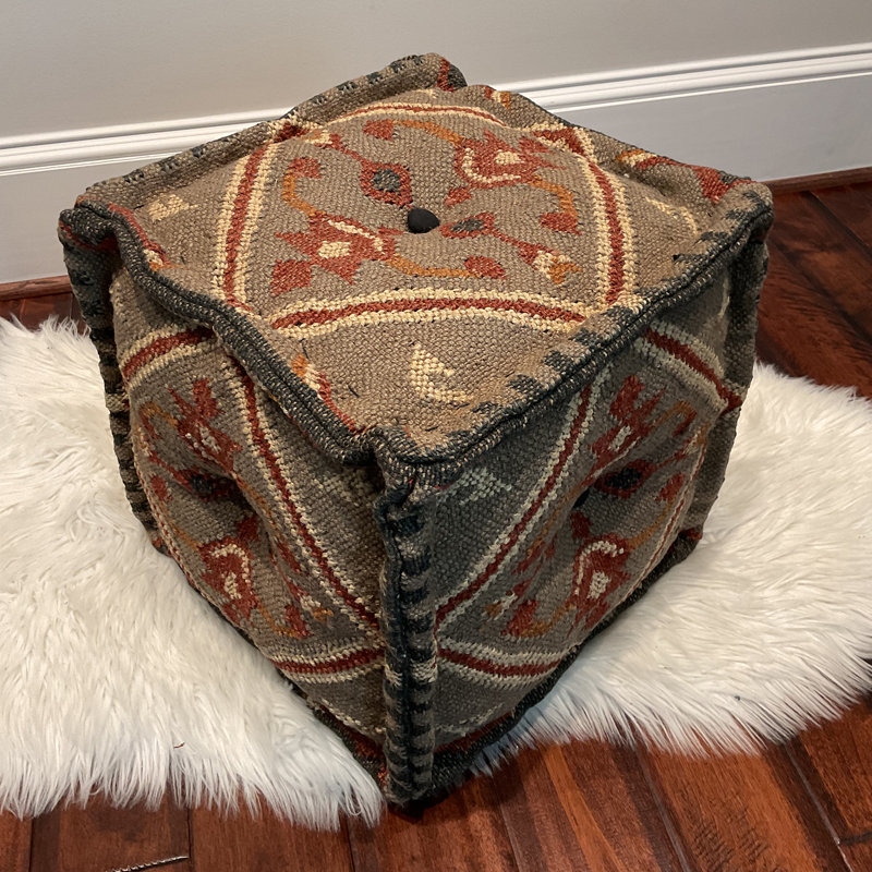 Union Rustic Handmade Wool And Jute Upholstered Pouf