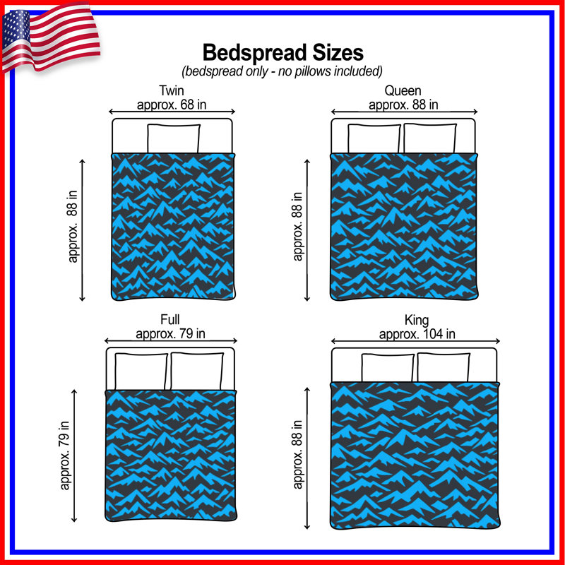 Blue Mountain Pattern Quilted Bedspread All Sizes, Queen