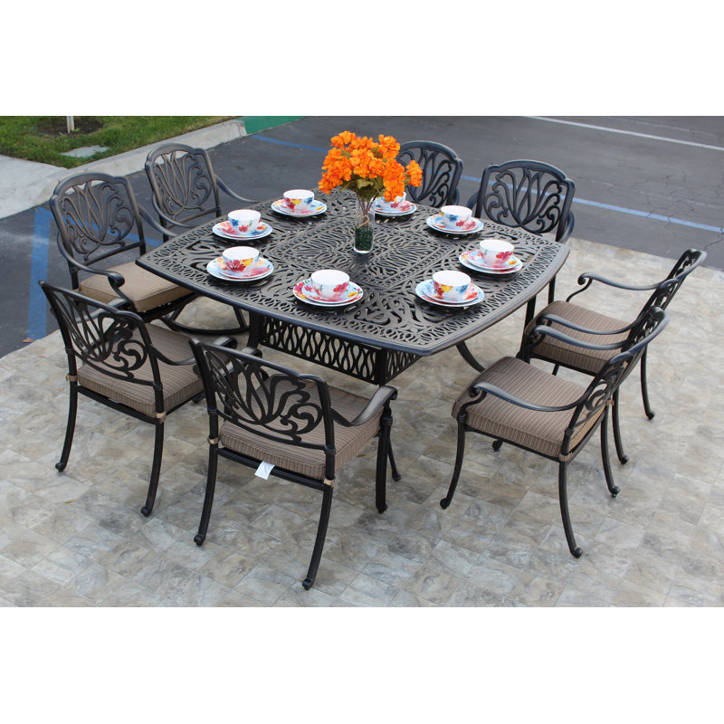 Allene 8 - Person Patio Dining Set with Square Table, Antique Bronze