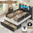 Upholstered Storage Bed Frame with LED Lights and Charging Station, Platform Bed with Hidden Headboard Storage and Drawers-460588382