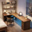 Bibliothèque de coin et bureau intégrés pour la maison en bois massif et bibliothèque-2003320205-2003320204