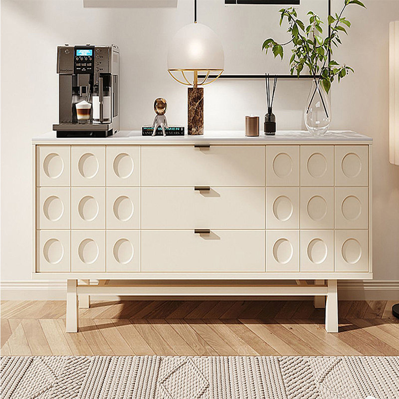 Buffet français rétro minimaliste, H 33,46 po x l 62,99 po x P 15,75 po, Crème, crème