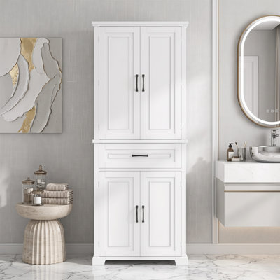 Freestanding Bathroom Storage Cabinet with Doors and Drawer, Adjustable Shelves and Abundant Storage Spaces