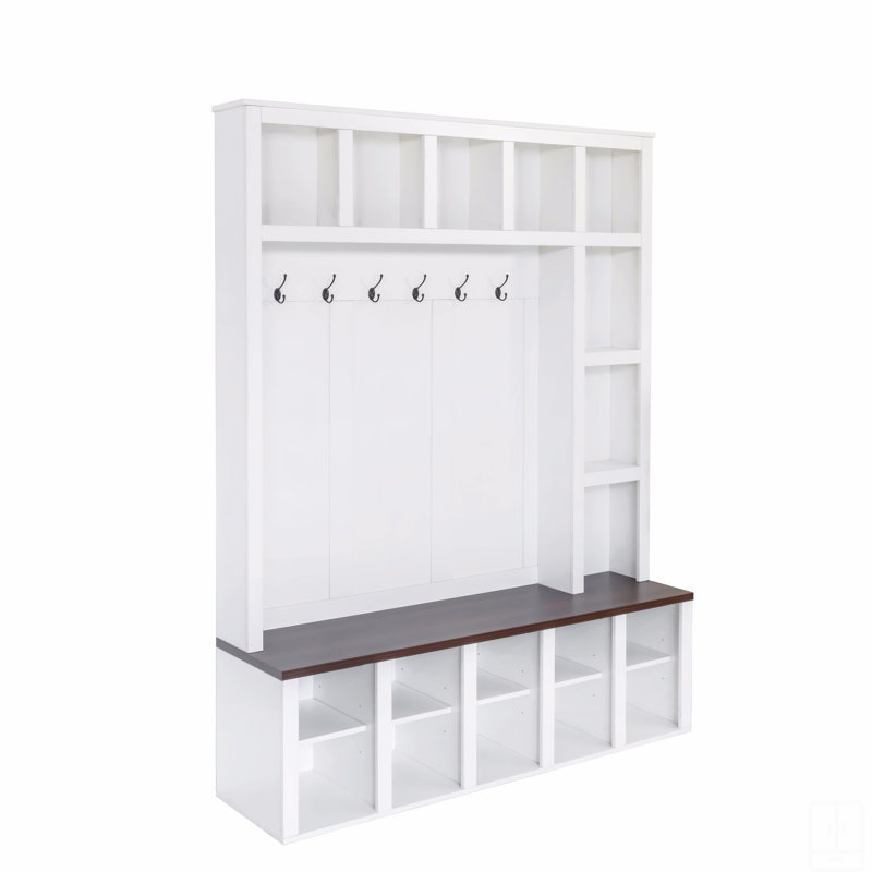 Hall Tree With Mutiple Cubes And Bench, White