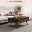 Table basse à plateau relevable HOMcom, table basse 39,25 po avec compartiments cachés et pieds en bois, noyer