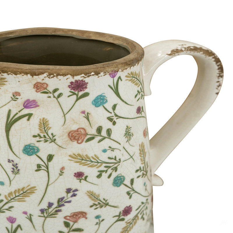 Vase rond en céramique 8,1 x 5,7 x 9,1 po avec motifs floraux multicolores