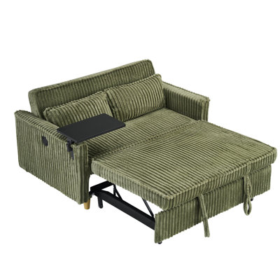 The pull-out and push-in sofa with dual functions, equipped with a movable tabletop and USB ports, is suitable for use in living rooms and bedrooms. by Corrigan Studio
