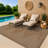 Geometric Sand/Natural Easy-Care Jute-Style Indoor/Outdoor Flat Woven Area Rug-472426837-483164744