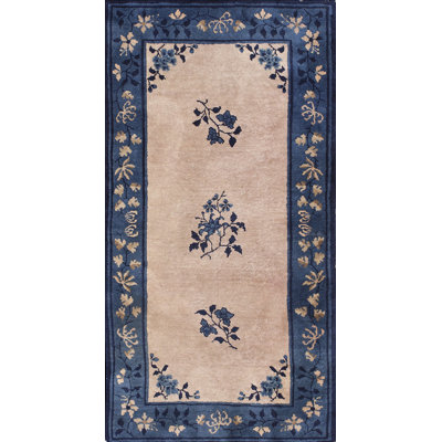 Tapis ivoire antique chinois en laine antique noué à la main des années 1920
