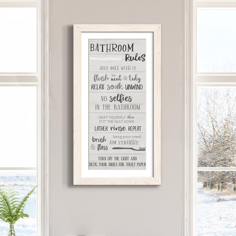 "Bathroom Rules" - Art textuel sur toile, Blanc