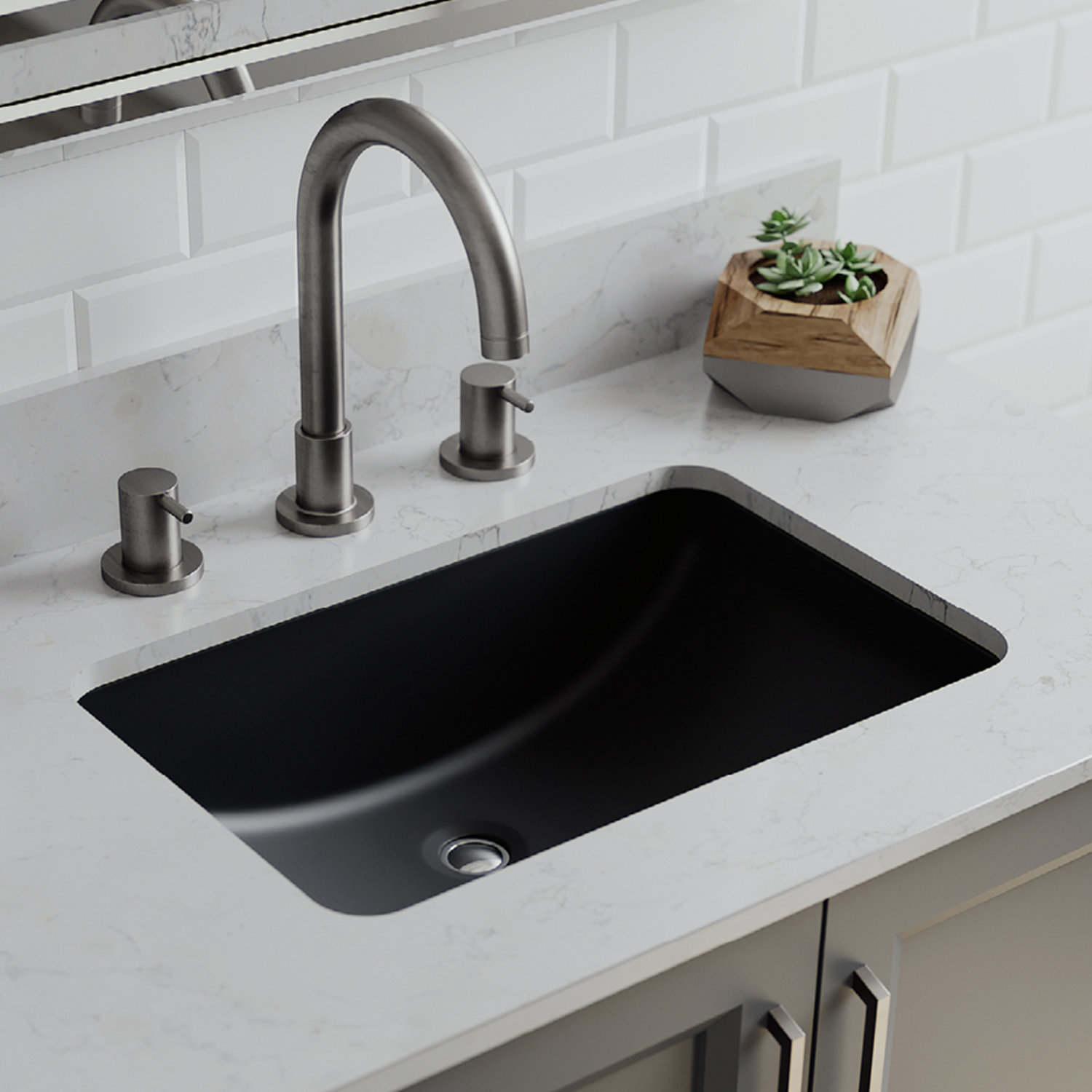 Quartz Composite Rectangular Vanity Sink, Black