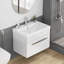 Meuble-lavabo blanc brillant et encombrant compact, panneau de fibres à densité moyenne moderne et céramique pour les petites salles de bain