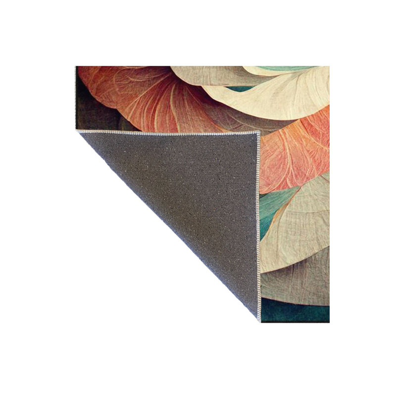 Colourful Leaf Patterned Woven Base Machine Washable Rug, Square 3'3" Rug Pad Included