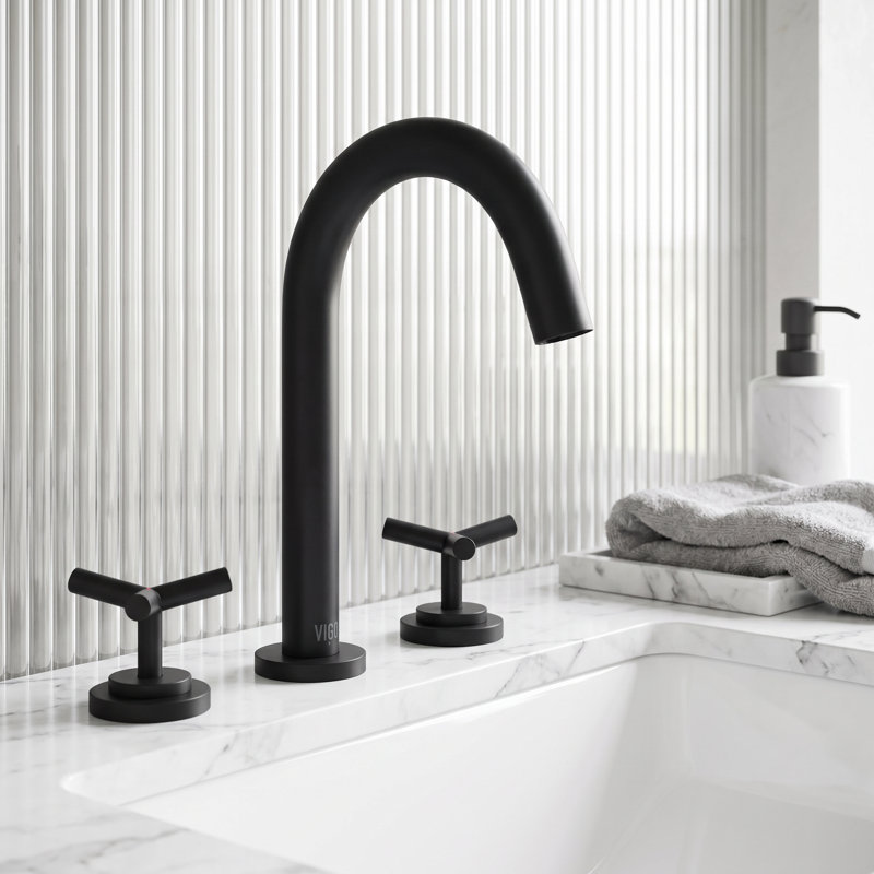Jewel Widespread 3-Hole Bathroom Faucet, 2-Handle High Arc With Cross Knob Handles In Matte Black, Matte Black