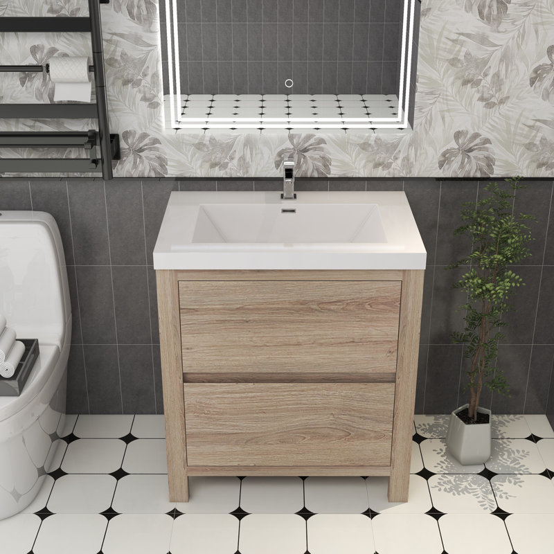 Fuiloro 29.5'' Single Bathroom Vanity with Acrylic Top, White Oak